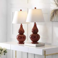 SAFAVIEH Lighting Collection Cybil Modern Contemporary Red Double Gourd Glass 27-inch Bedroom Living Room Home Office Desk Nightstand Table Lamp Set of 2 (LED Bulbs Included)