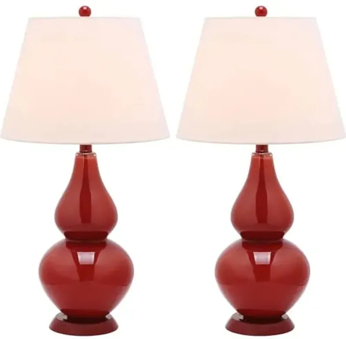 SAFAVIEH Lighting Collection Cybil Modern Contemporary Red Double Gourd Glass 27-inch Bedroom Living Room Home Office Desk Nightstand Table Lamp Set of 2 (LED Bulbs Included)