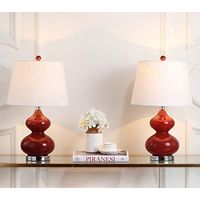 SAFAVIEH Lighting Collection Eva Modern Contemporary Red Double Gourd Glass 24-inch Bedroom Living Room Home Office Desk Nightstand Table Lamp Set of 2 (LED Bulbs Included)