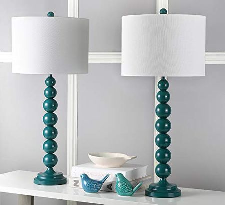 SAFAVIEH Lighting Collection Jenna Modern Contemporary Dark Green Stacked Ball 32-inch Bedroom Living Room Home Office Desk Nightstand Table Lamp Set of 2 (LED Bulbs Included)