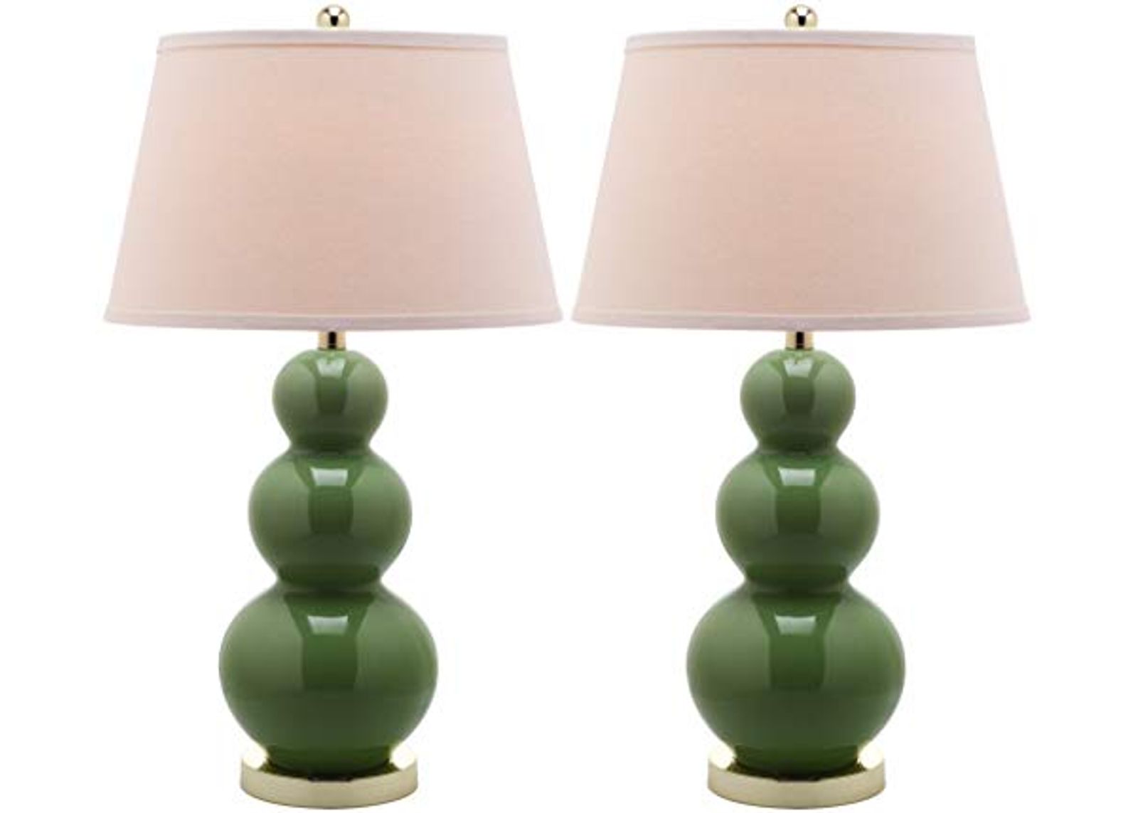 SAFAVIEH Lighting Collection Pamela Modern Contemporary Green Triple Gourd Ceramic 27-inch Bedroom Living Room Home Office Desk Nightstand Table Lamp Set of 2 (LED Bulbs Included)