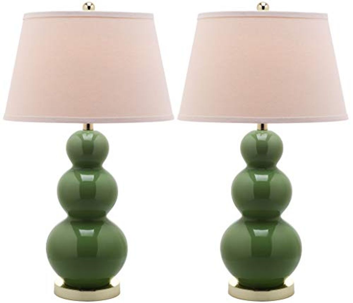 SAFAVIEH Lighting Collection Pamela Modern Contemporary Green Triple Gourd Ceramic 27-inch Bedroom Living Room Home Office Desk Nightstand Table Lamp Set of 2 (LED Bulbs Included)