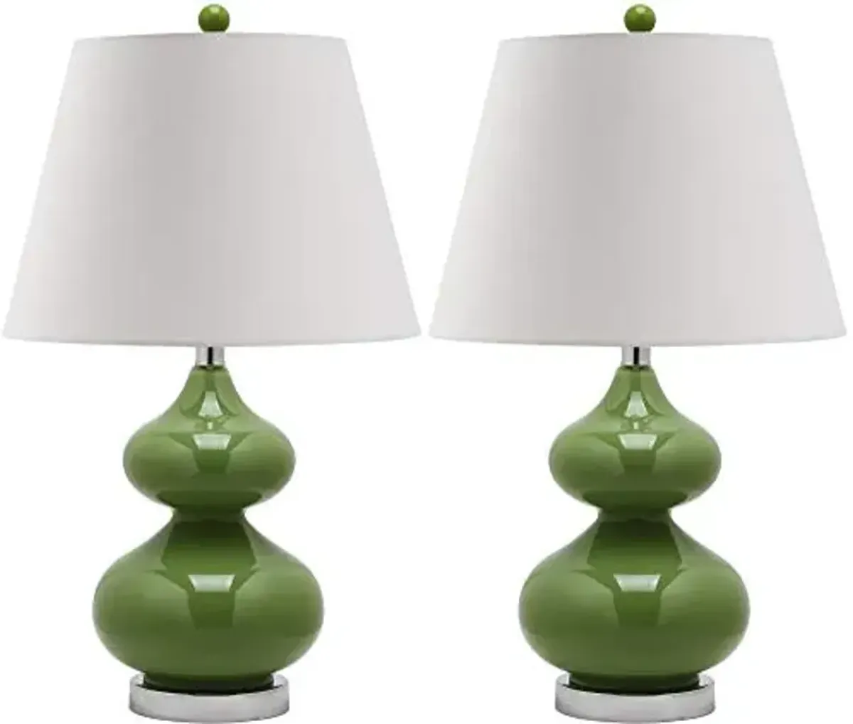 SAFAVIEH Lighting Collection Eva Modern Contemporary Fern Green Double Gourd Glass 24-inch Bedroom Living Room Home Office Desk Nightstand Table Lamp Set of 2 (LED Bulbs Included)