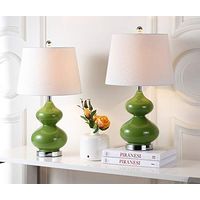 SAFAVIEH Lighting Collection Eva Modern Contemporary Fern Green Double Gourd Glass 24-inch Bedroom Living Room Home Office Desk Nightstand Table Lamp Set of 2 (LED Bulbs Included)