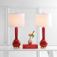 SAFAVIEH Lighting Collection Mae Long Neck Modern Contemporary Red Ceramic 31-inch Bedroom Living Room Home Office Desk Nightstand Table Lamp Set of 2 (LED Bulbs Included)