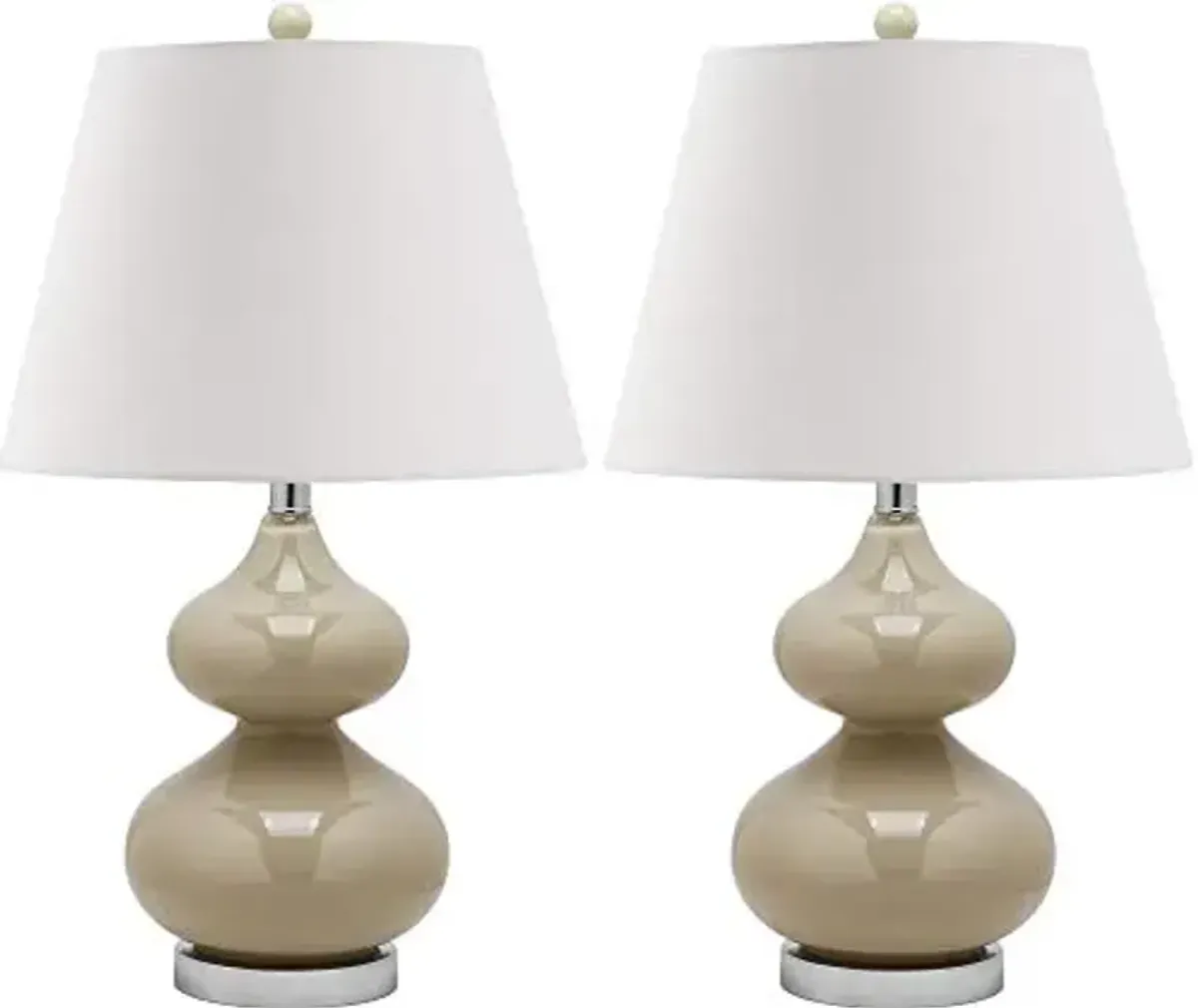 SAFAVIEH Lighting Collection Eva Modern Contemporary Taupe Double Gourd Glass 24-inch Bedroom Living Room Home Office Desk Nightstand Table Lamp Set of 2 (LED Bulbs Included)