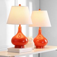 SAFAVIEH Lighting Collection Amy Modern Contemporary Blood Orange Gourd Glass 24-inch Bedroom Living Room Home Office Desk Nightstand Table Lamp Set of 2 (LED Bulbs Included)
