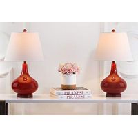 SAFAVIEH Lighting Collection Amy Modern Contemporary Red Gourd Glass 24-inch Bedroom Living Room Home Office Desk Nightstand Table Lamp Set of 2 (LED Bulbs Included)