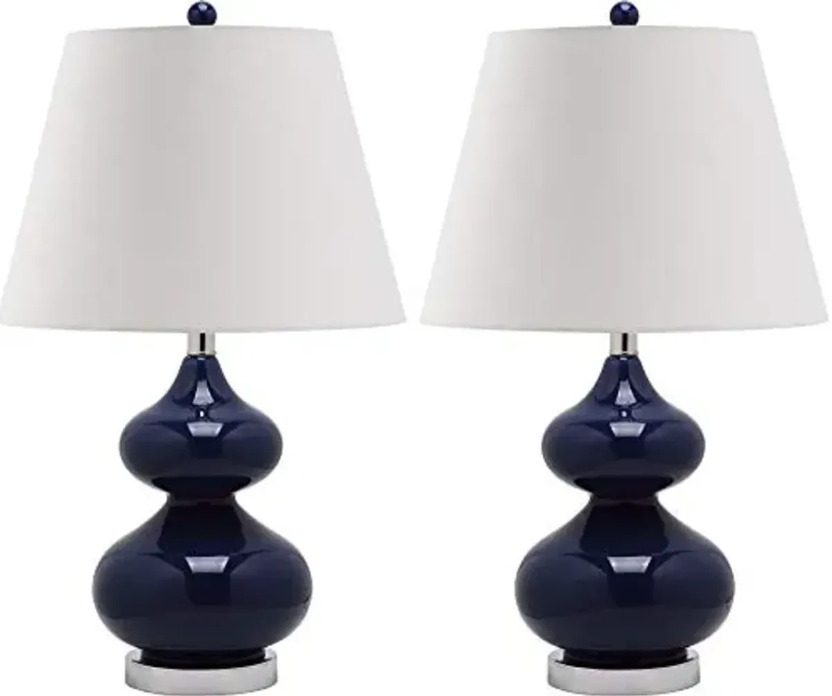 SAFAVIEH Lighting Collection Eva Modern Contemporary Navy Double Gourd Glass 24-inch Bedroom Living Room Home Office Desk Nightstand Table Lamp Set of 2 (LED Bulbs Included)