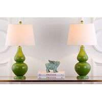 SAFAVIEH Lighting Collection Cybil Modern Contemporary Green Double Gourd Glass 27-inch Bedroom Living Room Home Office Desk Nightstand Table Lamp Set of 2 (LED Bulbs Included)