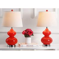 SAFAVIEH Lighting Collection Eva Modern Contemporary Blood Orange Double Gourd Glass 24-inch Bedroom Living Room Home Office Desk Nightstand Table Lamp Set of 2 (LED Bulbs Included)