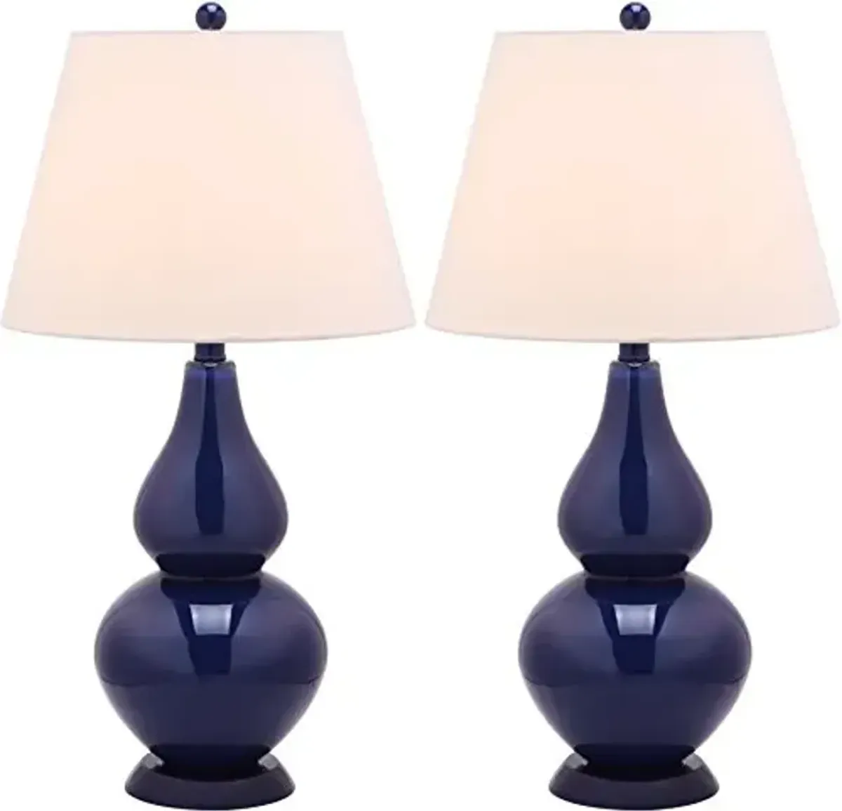 SAFAVIEH Lighting Collection Cybil Modern Contemporary Navy Double Gourd Glass 27-inch Bedroom Living Room Home Office Desk Nightstand Table Lamp Set of 2 (LED Bulbs Included)