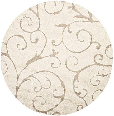 SAFAVIEH Florida Shag Collection 5' Round Cream/Beige SG455 Scrolling Vine Graceful Swirl Textured Non-Shedding Living Room Bedroom Dining Room Entryway Plush 1.2-inch Thick Area Rug