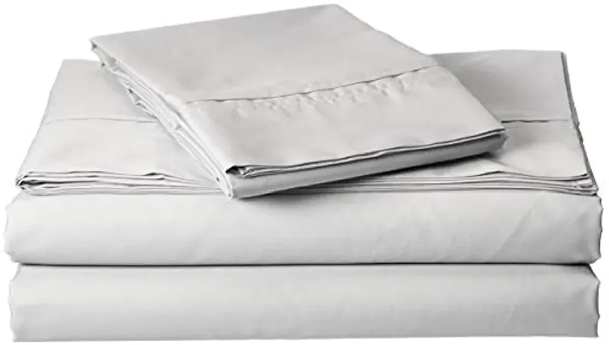 Tribeca Living, Crisp and Smooth Egyptian Cotton Percale Solid Sheets and Pillowcase Set, Extra Deep Pocket, 350 Thread Count, 4-Piece Luxury Bedding, Queen, Silver