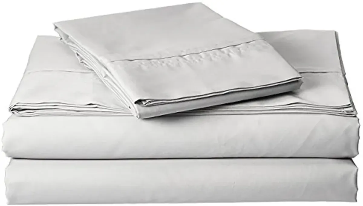 Tribeca Living, Crisp and Smooth Egyptian Cotton Percale Solid Sheets and Pillowcase Set, Extra Deep Pocket, 350 Thread Count, 4-Piece Luxury Bedding, Full, Silver