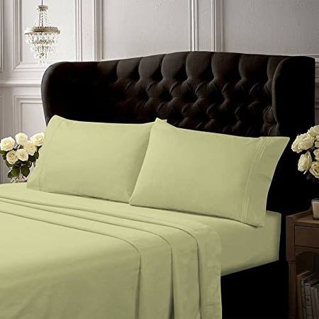 Tribeca Living, Crisp and Smooth Egyptian Cotton Percale Solid Sheets and Pillowcase Set, Extra Deep Pocket, 350 Thread Count, 4-Piece Luxury Bedding, Twin XL, Green