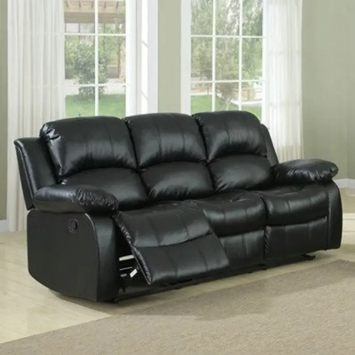 Homelegance Cranley 2 Piece Living Room Set in Black Leather