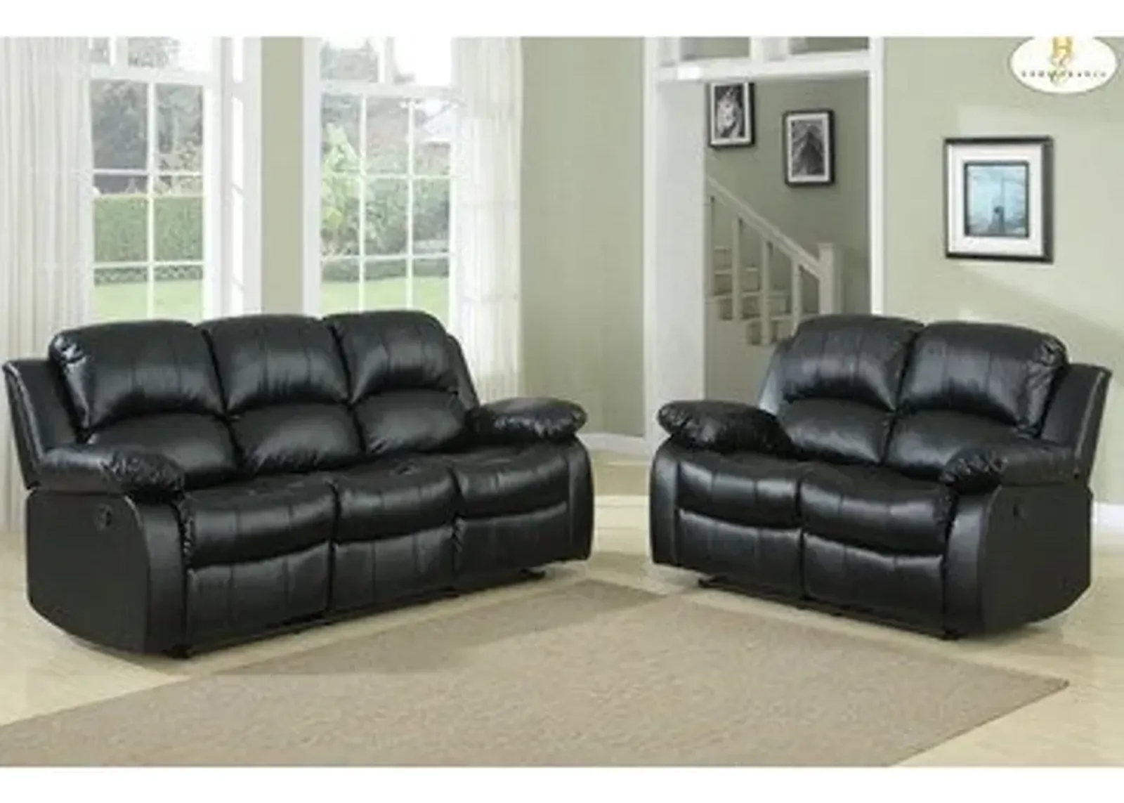 Homelegance Cranley 2 Piece Living Room Set in Black Leather