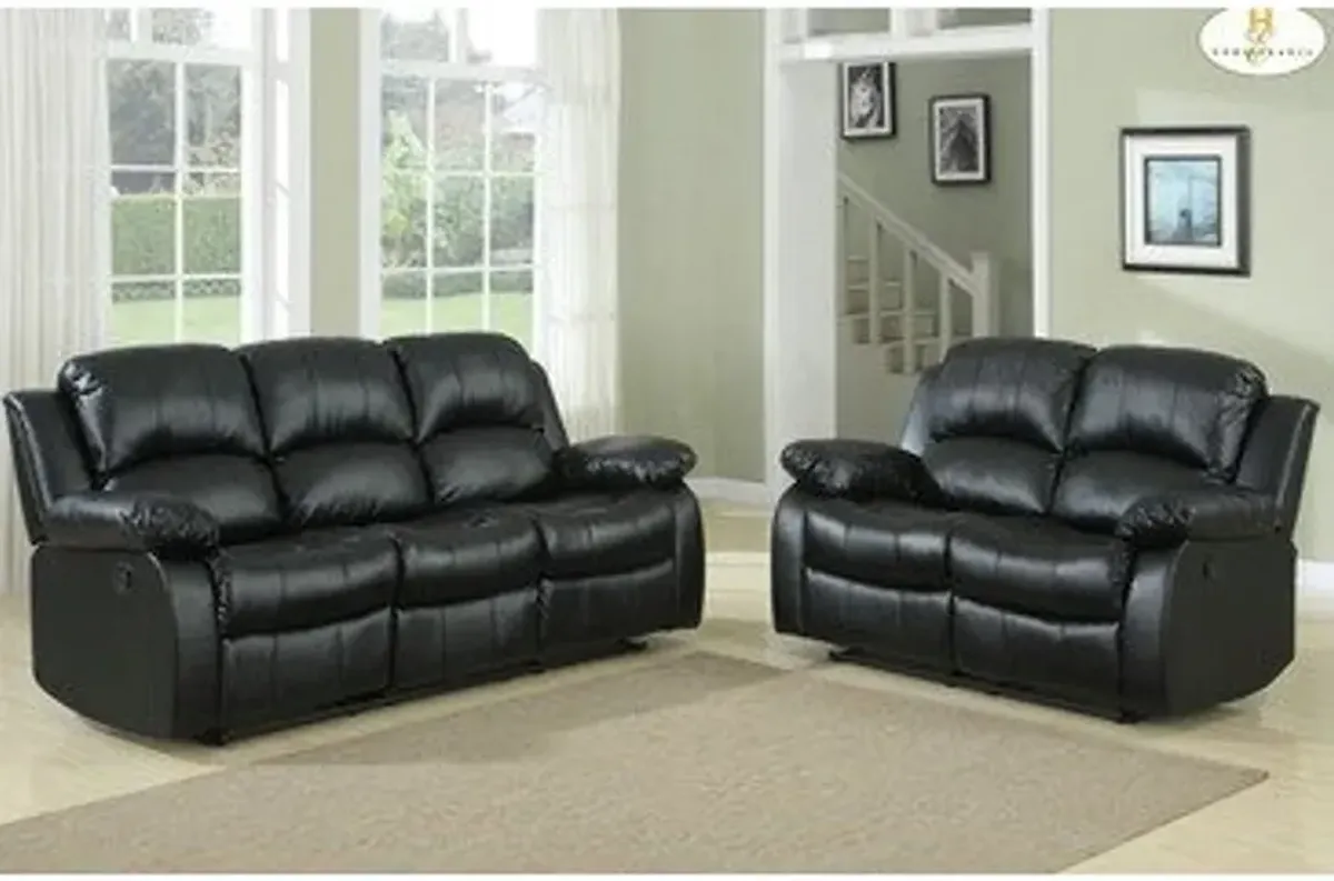 Homelegance Cranley 2 Piece Living Room Set in Black Leather