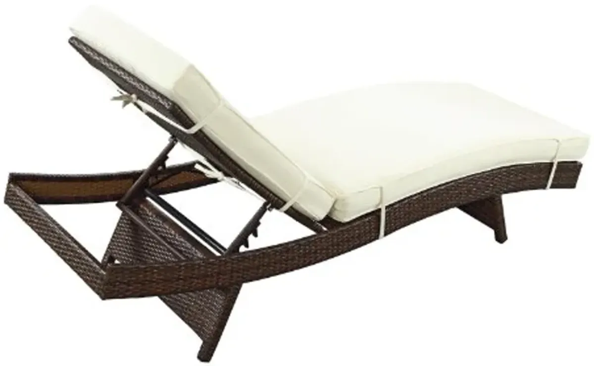 Modway Peer Outdoor Wicker Chaise Lounge Chair with Brown Rattan and White Cushions