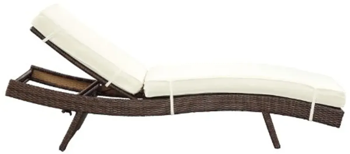 Modway Peer Outdoor Wicker Chaise Lounge Chair with Brown Rattan and White Cushions