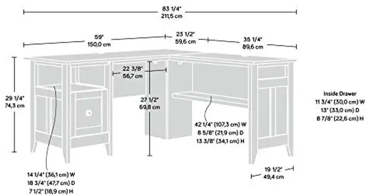 Sauder August Hill L-Shaped Corner Desk with Storage Drawer and Open Shelf for Home Office, in Dover Oak finish