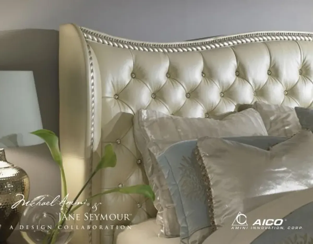 Aico Hollywood Swank Leather Queen Bed in Creamy Pearl by Michael Amini