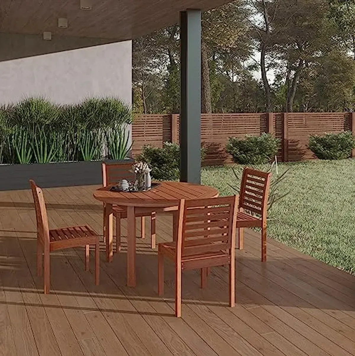 Amazonia 5-Piece Eucalyptus Armless Round Dining Set