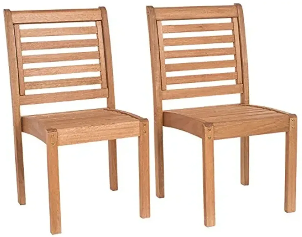 Amazonia Leeds 2-Piece Stackable Side Chair | Eucalyptus Wood | Ideal for Outdoors and Indoors