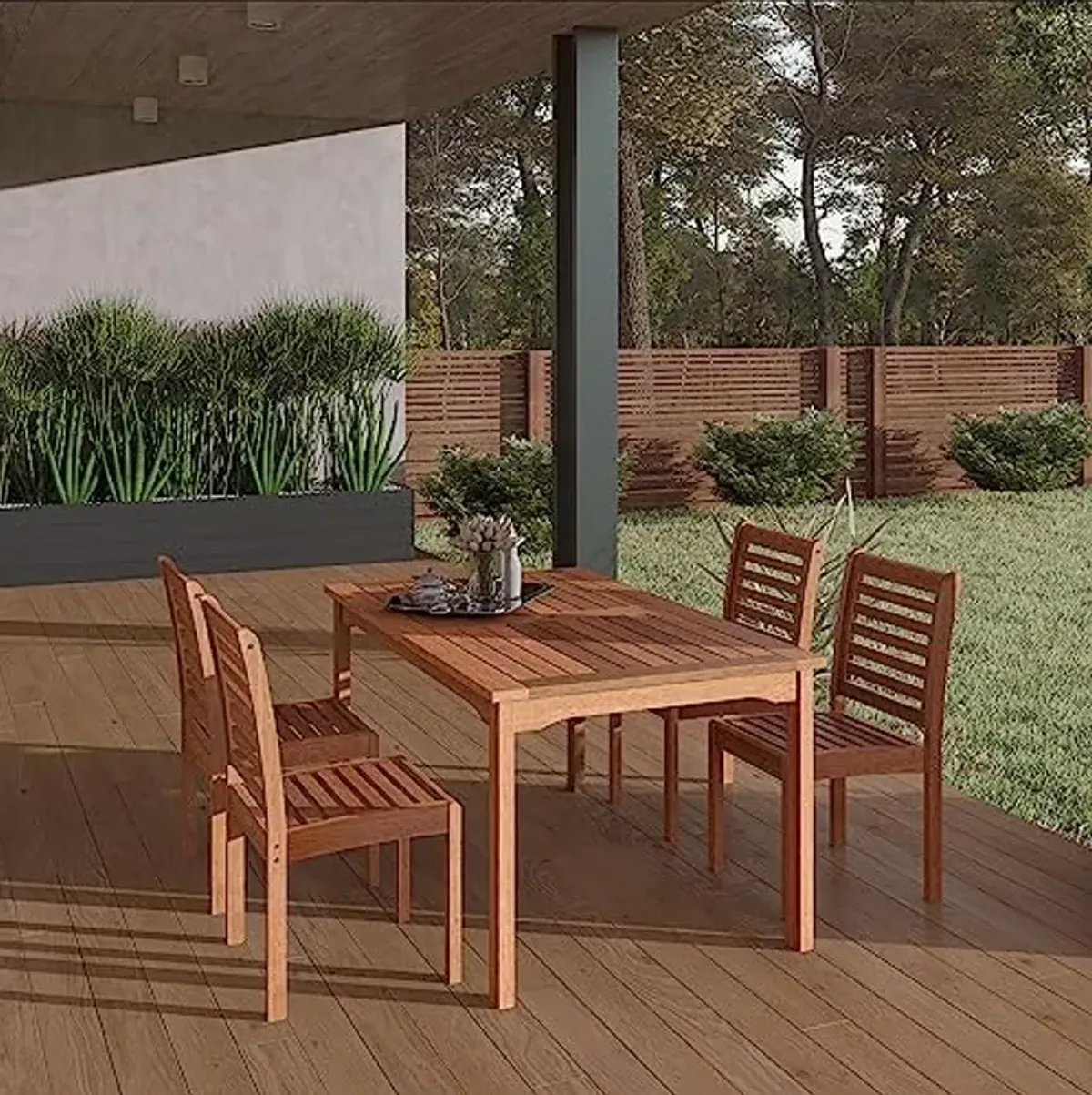 Amazonia Derby 5-Piece Patio Armless Rectangular Dining Set | Eucalyptus Wood | Ideal for Outdoors and Indoors