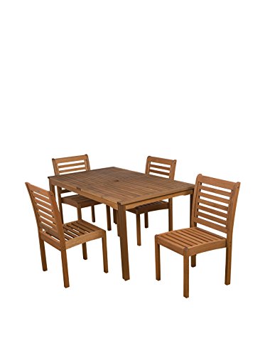 Amazonia Derby 5-Piece Patio Armless Rectangular Dining Set | Eucalyptus Wood | Ideal for Outdoors and Indoors