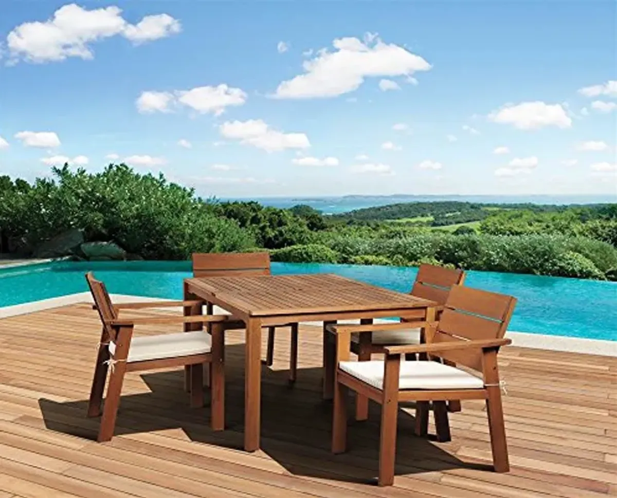 Amazonia 5-Piece Nelson Eucalyptus Rectangular Dining Set, Wood Color: