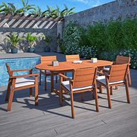 Amazonia Nelson 7-Piece Outdoor Oval Extendable Dining Table Set | Eucalyptus Wood | Ideal for Patio and Indoors, Brown