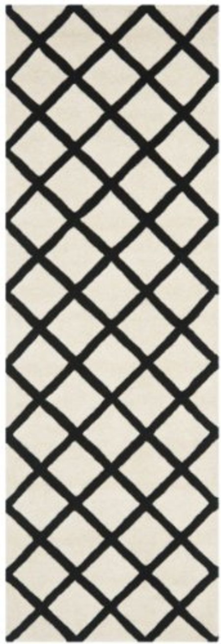 SAFAVIEH Chatham Collection 2'3" x 7' Ivory / Black CHT718A Handmade Trellis Premium Wool Runner Rug