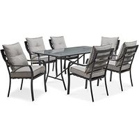 Hanover Lavallette 7-Piece Outdoor Dining Set in Gray with 6 UV Protected Cushioned Chairs and Rectangular Glass-Top Table