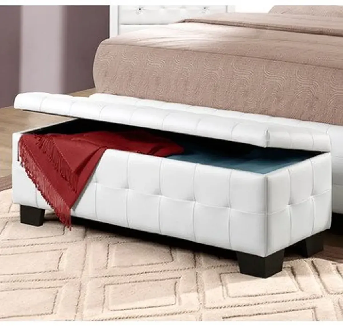 Homelegance Lift-Top Storage Ottoman/Bench, White Bi-Cast Vinyl