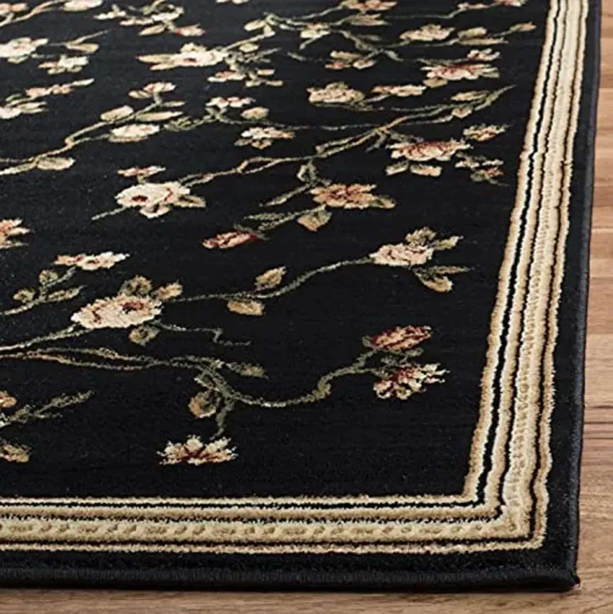 SAFAVIEH Lyndhurst Collection Runner Rug - 2'3" x 20', Black, Traditional Floral Design, Non-Shedding & Easy Care, Ideal for High Traffic Areas in Living Room, Bedroom (LNH220A)