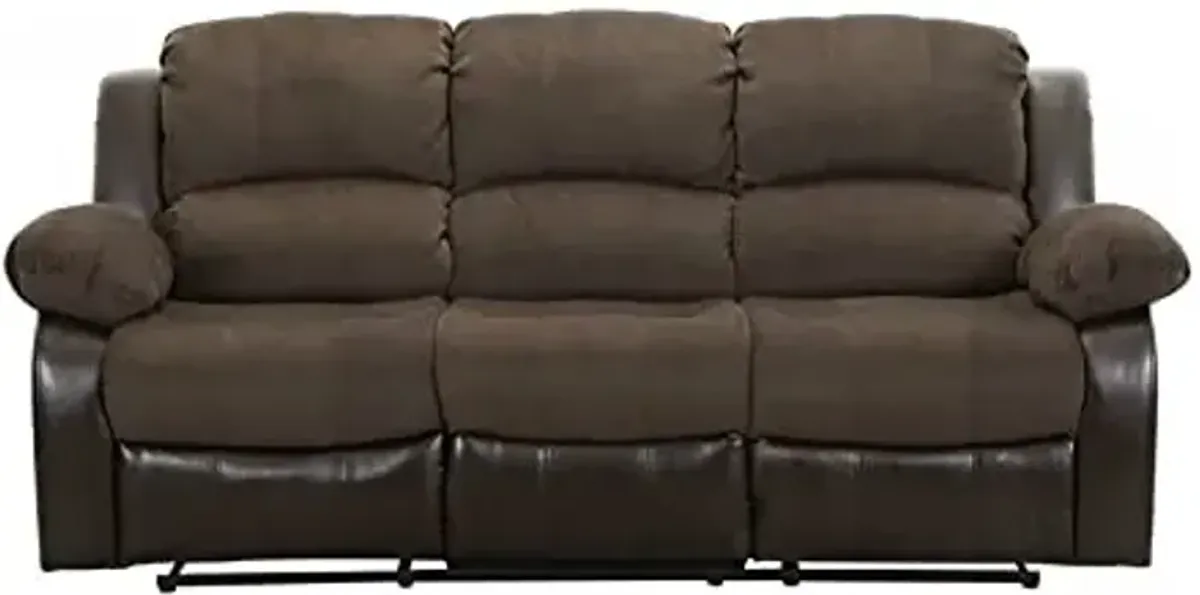 Homelegance Manual Double Reclining Sofa, Textured Microfiber Match Faux Leather Wall Hugger Recliner Sofa, High Density Foam Over Pocket Coils, for Living Room/Apartment, Brown