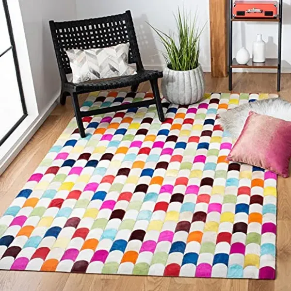 SAFAVIEH Studio Leather Collection 5' x 8' Ivory/Multi STL166A Handmade Mid-Century Modern Leather Area Rug