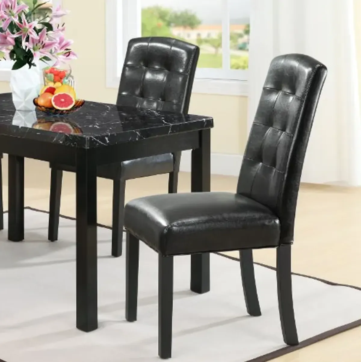 Modway Perdure Modern Tufted Faux Leather Upholstered Parsons Two Dining Chairs in Black