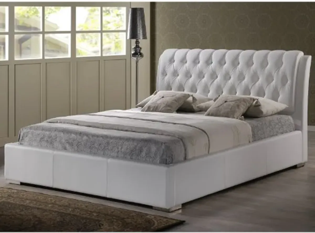 Baxton Studio Bianca Modern Bed with Tufted Headboard, Full, White