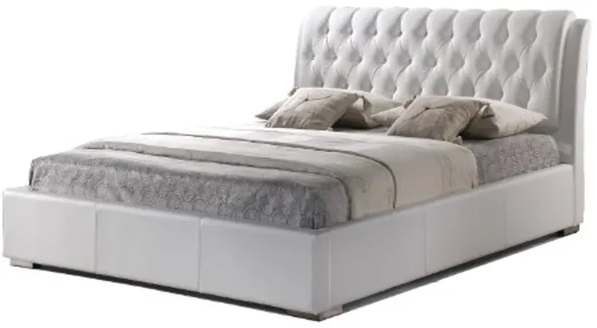 Baxton Studio Bianca Modern Bed with Tufted Headboard, Full, White