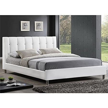Baxton Studio Vino Modern Bed with Upholstered Headboard, Full, White