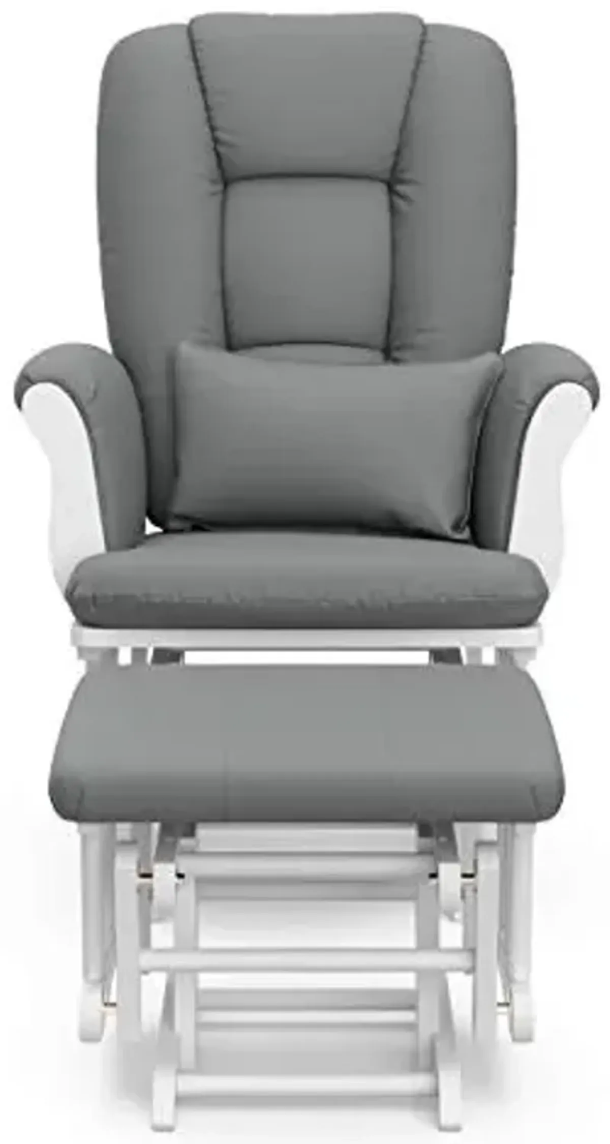Storkcraft Tuscany Custom Glider and Ottoman with Free Lumbar Pillow (White/Grey) - Cleanable Upholstered Comfort Rocking Nursery Chair with Ottoman