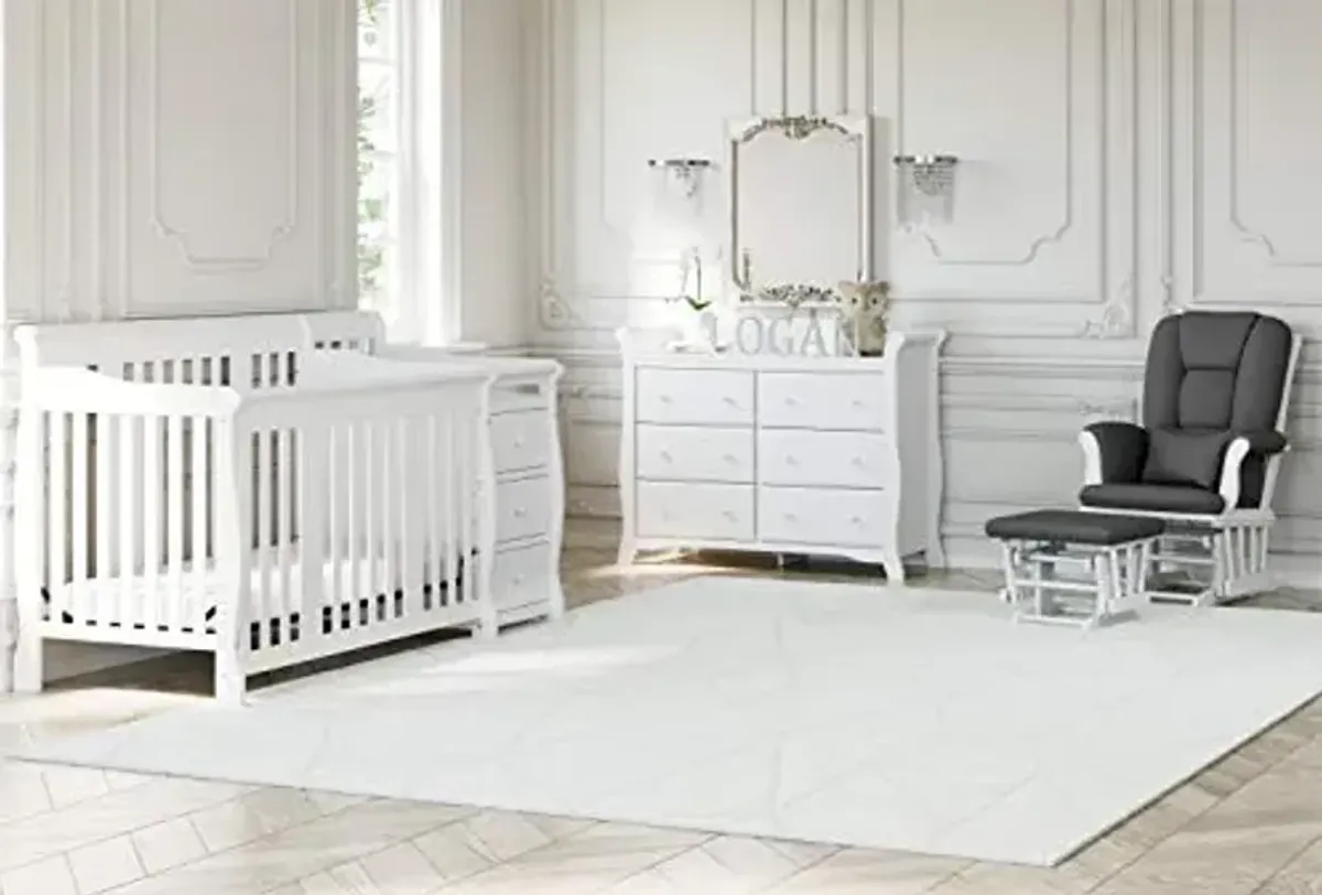 Storkcraft Tuscany Custom Glider and Ottoman with Free Lumbar Pillow (White/Grey) - Cleanable Upholstered Comfort Rocking Nursery Chair with Ottoman