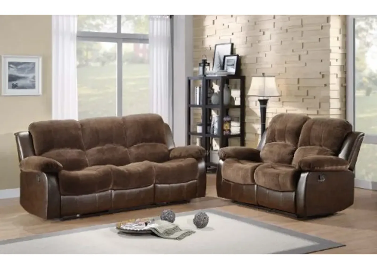 Homelegance Cranley Reclining Sofa Set - Chocolate - Textured Plush Microfiber Bi-Cast Vinyl U9700FCP-3