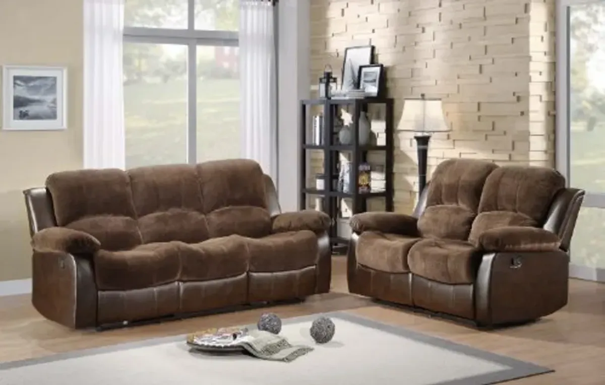 Homelegance Cranley Reclining Sofa Set - Chocolate - Textured Plush Microfiber Bi-Cast Vinyl U9700FCP-3