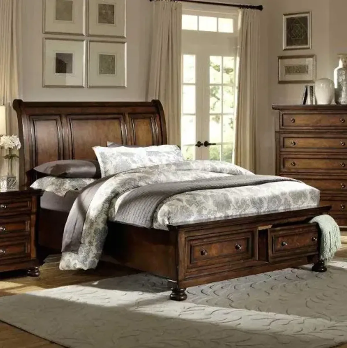 Homelegance Cumberland Sleigh Platform Bed, Cal King, Cherry