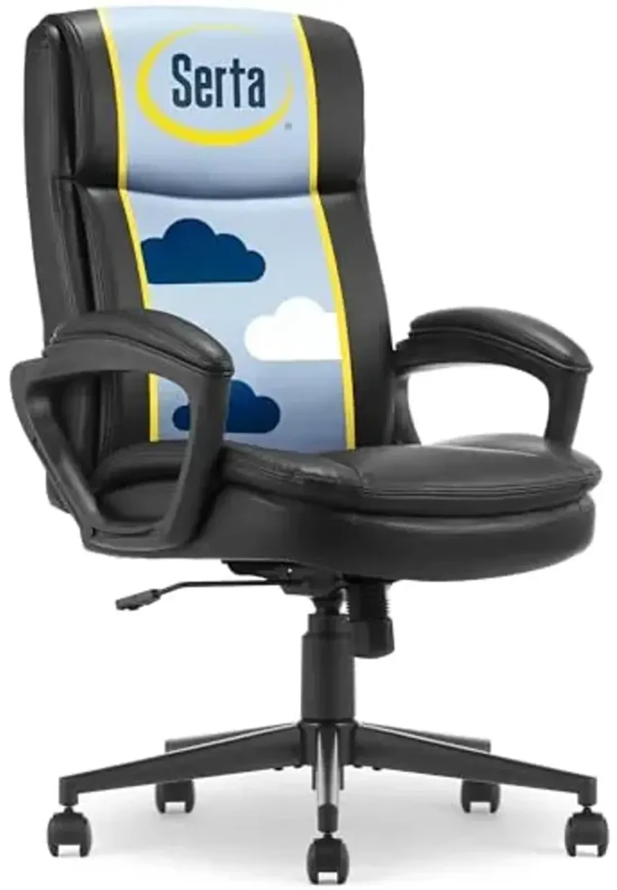 Serta Comfort Ergo Executive Office Chair, Ergonomic Mid-Back Design with Lumbar Support, Semi-Plush Double-Layer Seat Cushion, Padded Armrests, Swivel Metal Base, Bonded Leather, Black