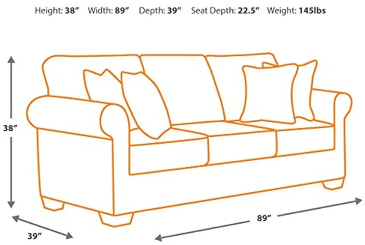 Signature Design by Ashley Larkinhurst Faux Leather Sofa with Nailhead Trim and 2 Accent Pillows, Brown